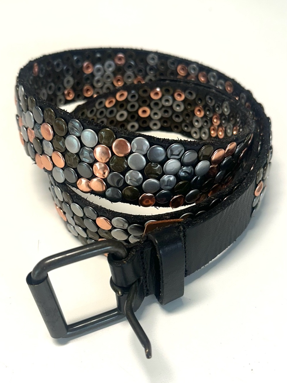 Amsterdam Heritage Studded Leather Belt Black Multi Metal Size 90